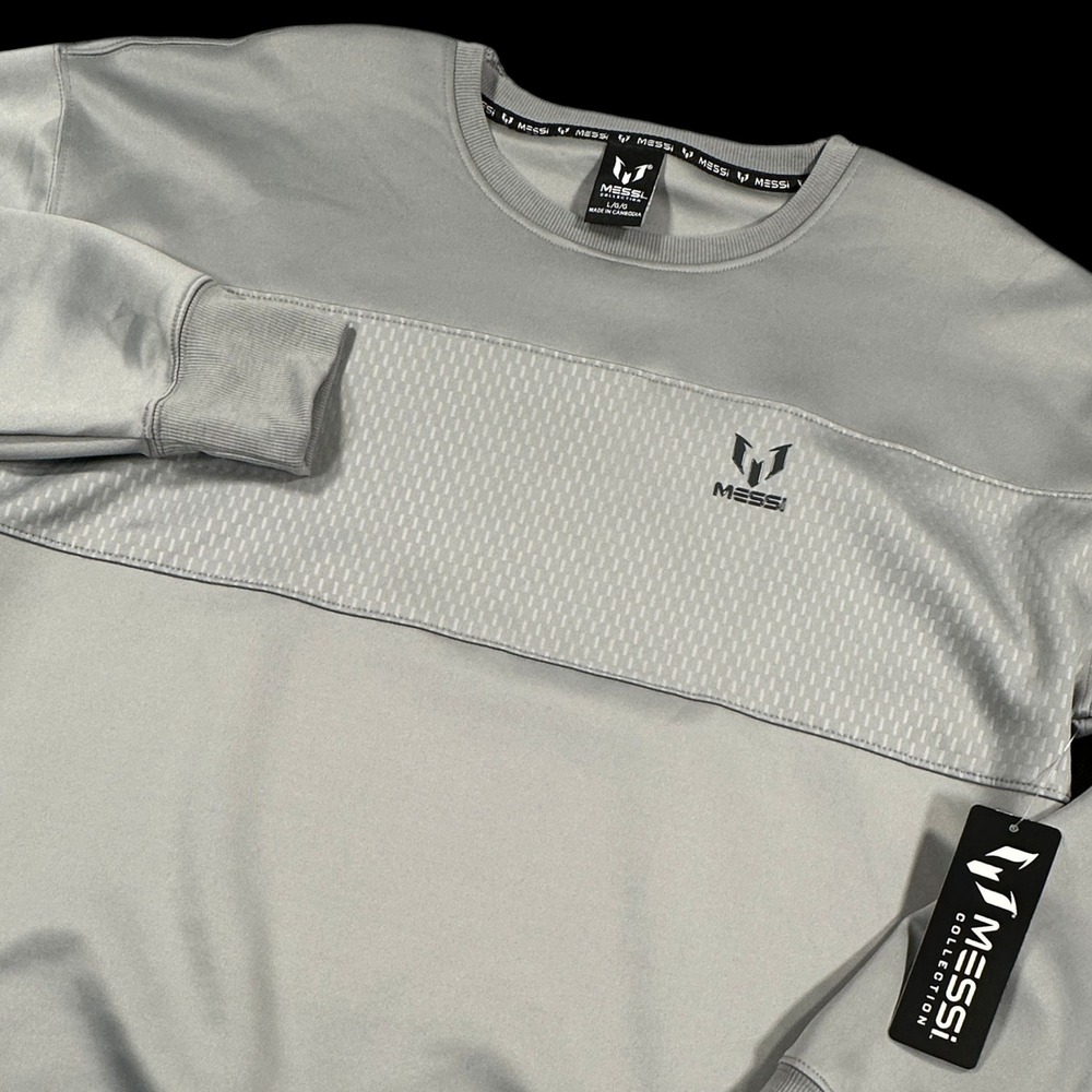 Messi Collection Sweatshirt Mens Large Gray Logo Dazzle Crewneck Pullover NEW